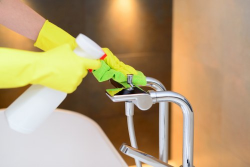 Professional carpet cleaning team preparing equipment