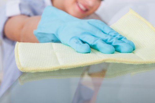 Carpet cleaning staff preparing equipment with safety checks