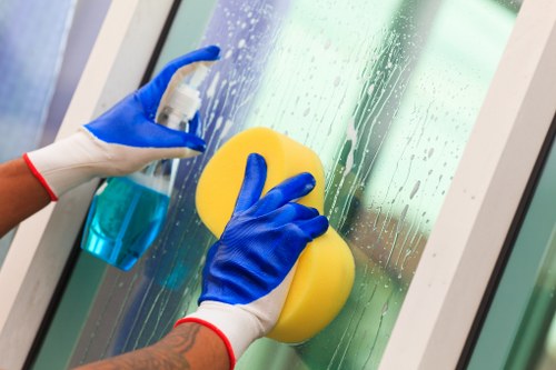 Professional carpet cleaning team following safety procedures