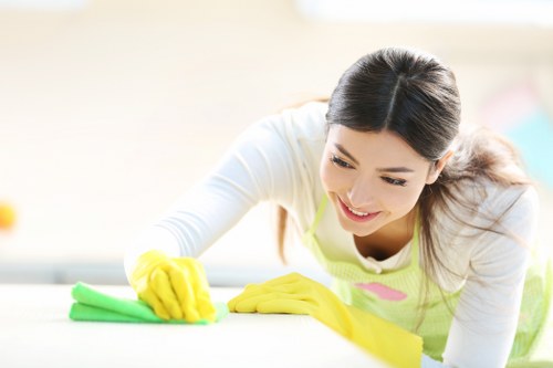 Technician inspecting fabric before upholstery cleaning in E1
